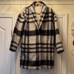 Madewell Charcoal and Gray Checkered Pea Coat